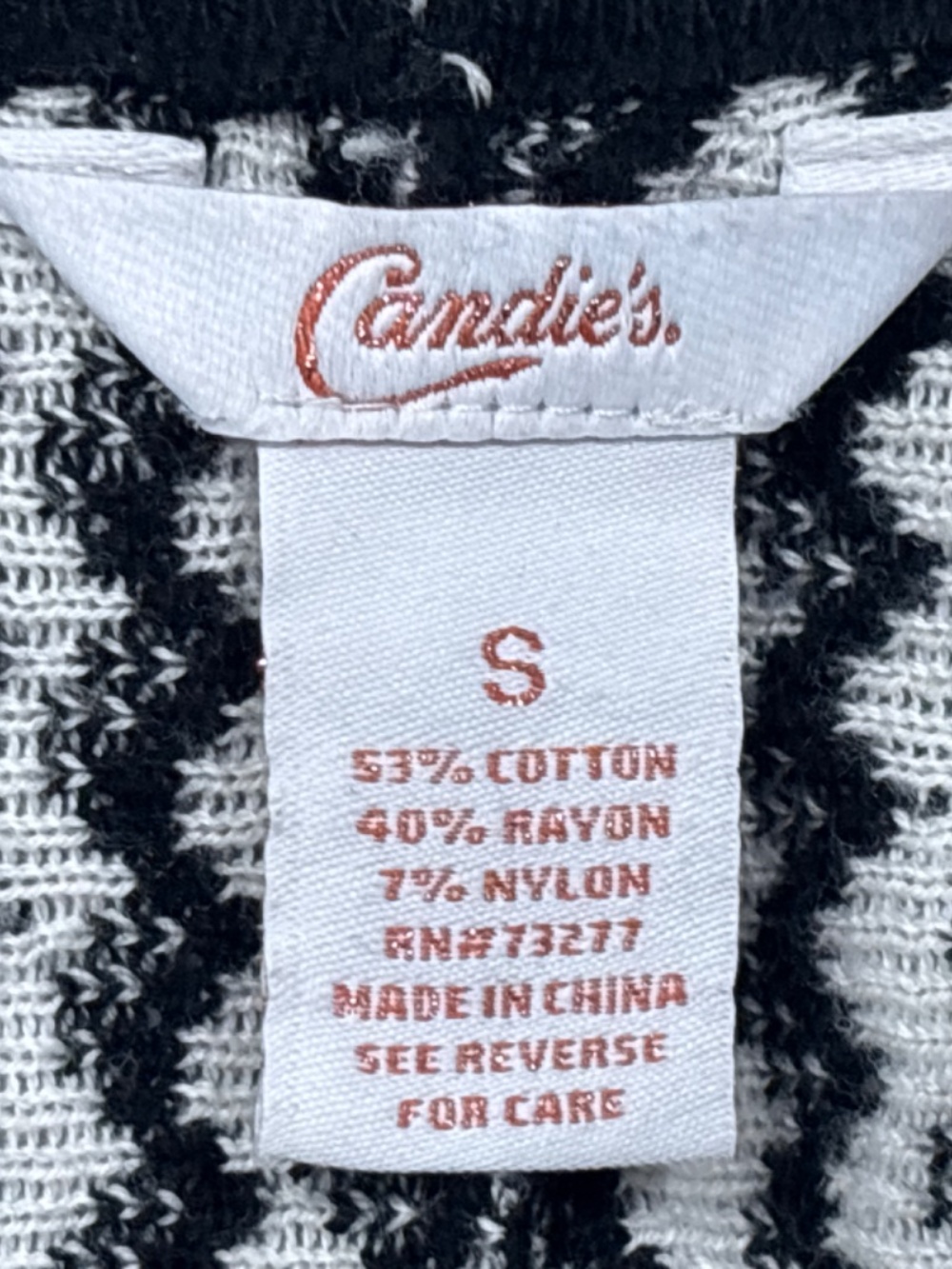 Candie's Black White Chevron Zig Zag Knit Mini Skirt Small Cotton Blend Tie - Picture 7 of 7